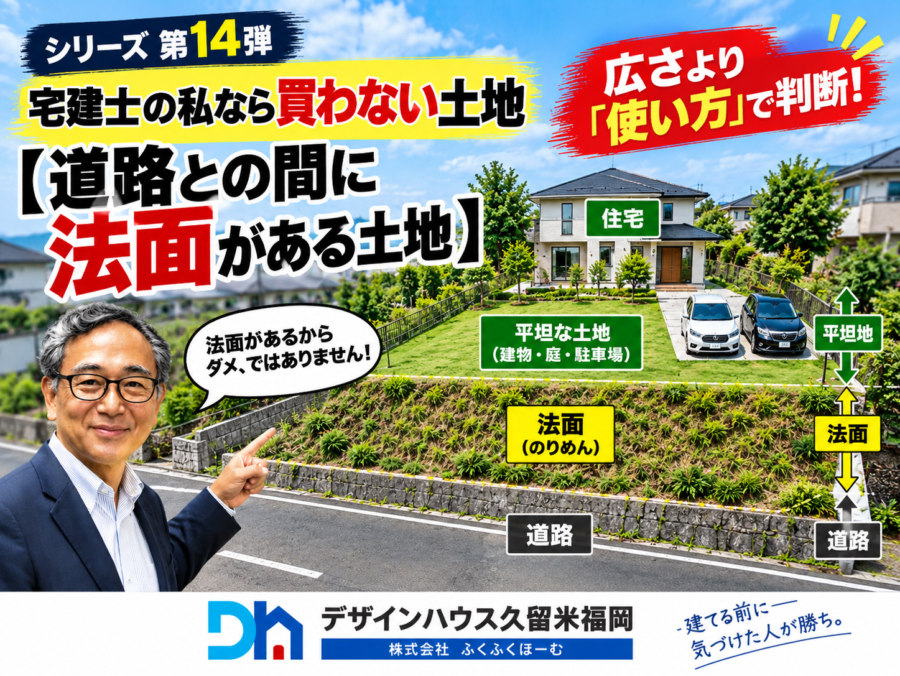 シリーズ第14弾 宅建士の私なら買わない土地 【道路との間に法面がある土地】