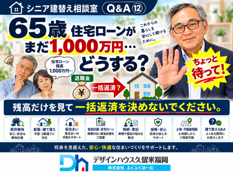 65歳で住宅ローンが1,000万円残っていたら？退職金で一括返済する前に確認したい4つのポイント
