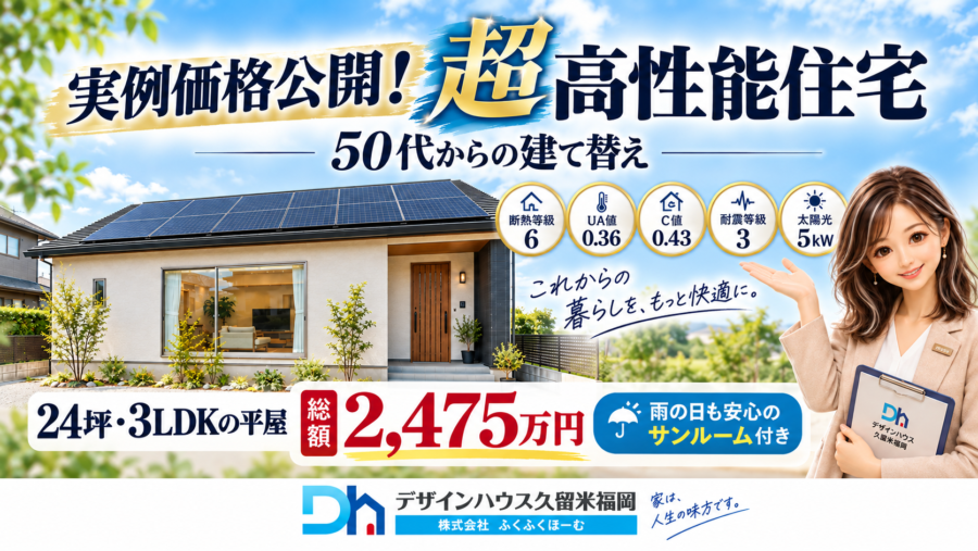 【総額2,475万円】24坪3LDK高性能平屋｜50代からの建て替え